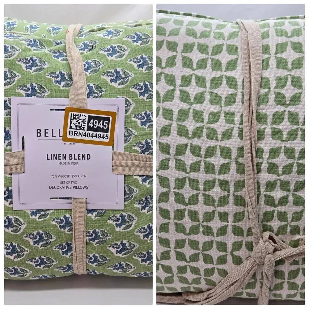 Linen Blend 2pc Pillow Set Floral Leaf 20x20